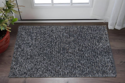 3' X 5' Black And White Shag Hand Woven Area Rug