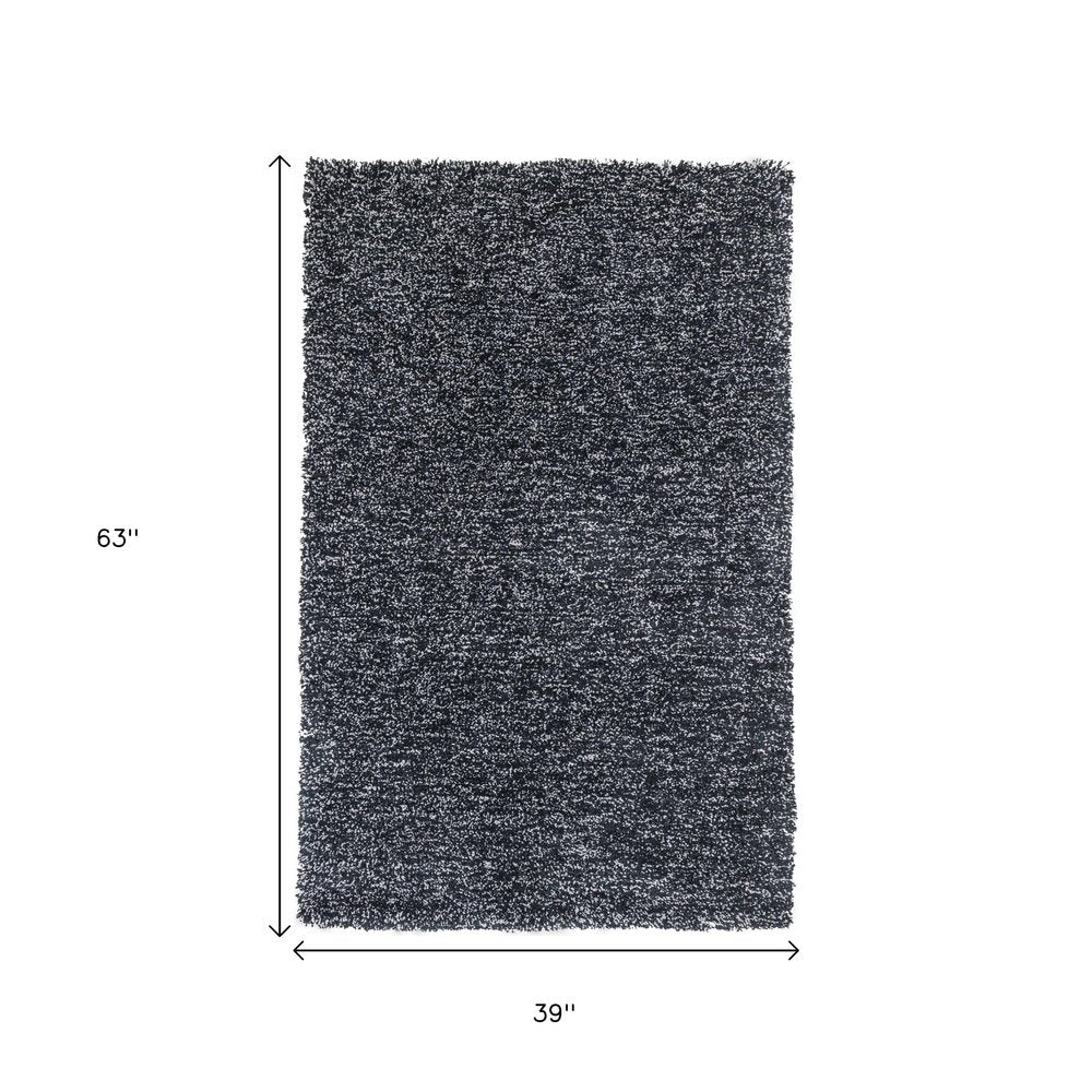 3' X 5' Black And White Shag Hand Woven Area Rug