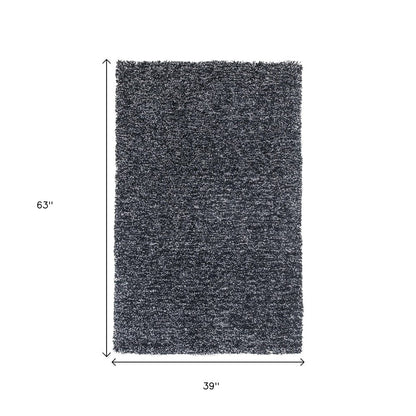 3' X 5' Black And White Shag Hand Woven Area Rug