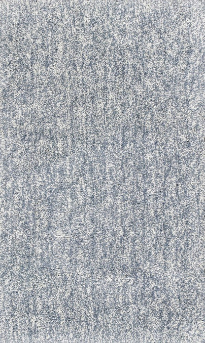 8' Slate Blue And Ivory Abstract Shag Hand Woven Runner Rug