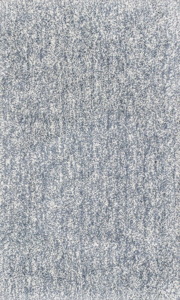 8' Slate Blue And Ivory Abstract Shag Hand Woven Runner Rug