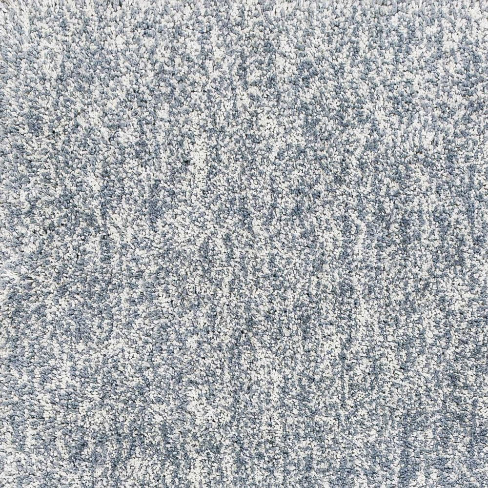 8' Slate Blue And Ivory Abstract Shag Hand Woven Runner Rug