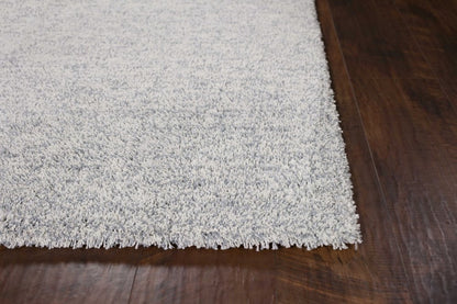 8' Slate Blue And Ivory Abstract Shag Hand Woven Runner Rug