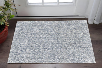 8' Slate Blue And Ivory Abstract Shag Hand Woven Runner Rug