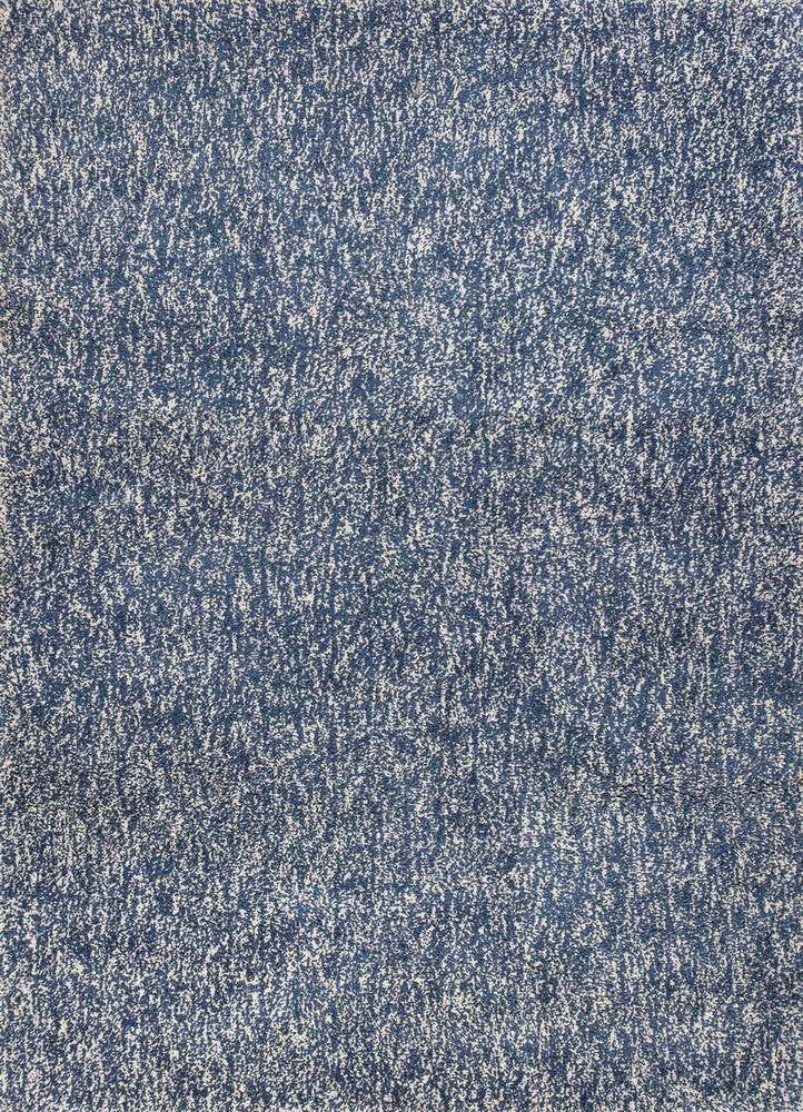 8' Indigo And Ivory Abstract Shag Hand Woven Runner Rug