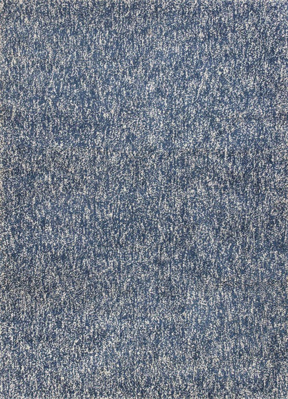 8' Indigo And Ivory Abstract Shag Hand Woven Runner Rug
