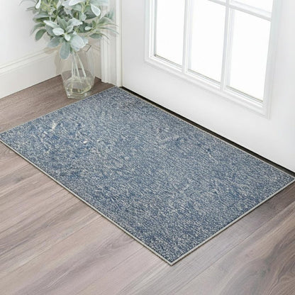 8' Indigo And Ivory Abstract Shag Hand Woven Runner Rug