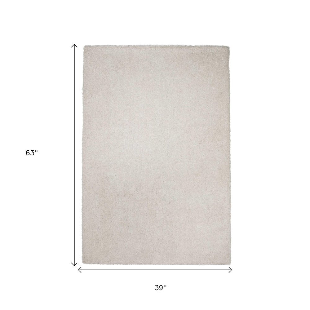3' X 5' Ivory Shag Hand Woven Area Rug