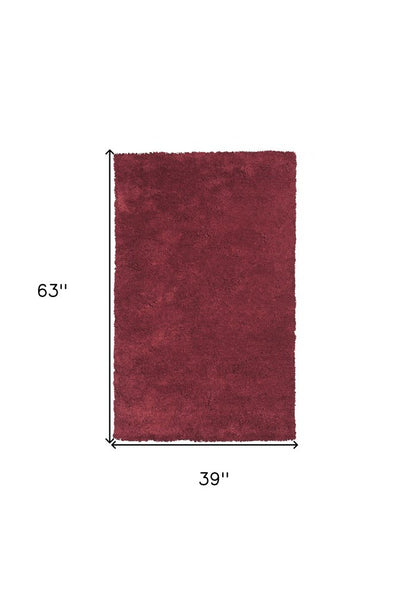 8' Red Shag Hand Woven Runner Rug