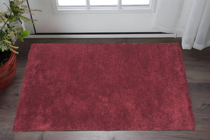 8' Red Shag Hand Woven Runner Rug