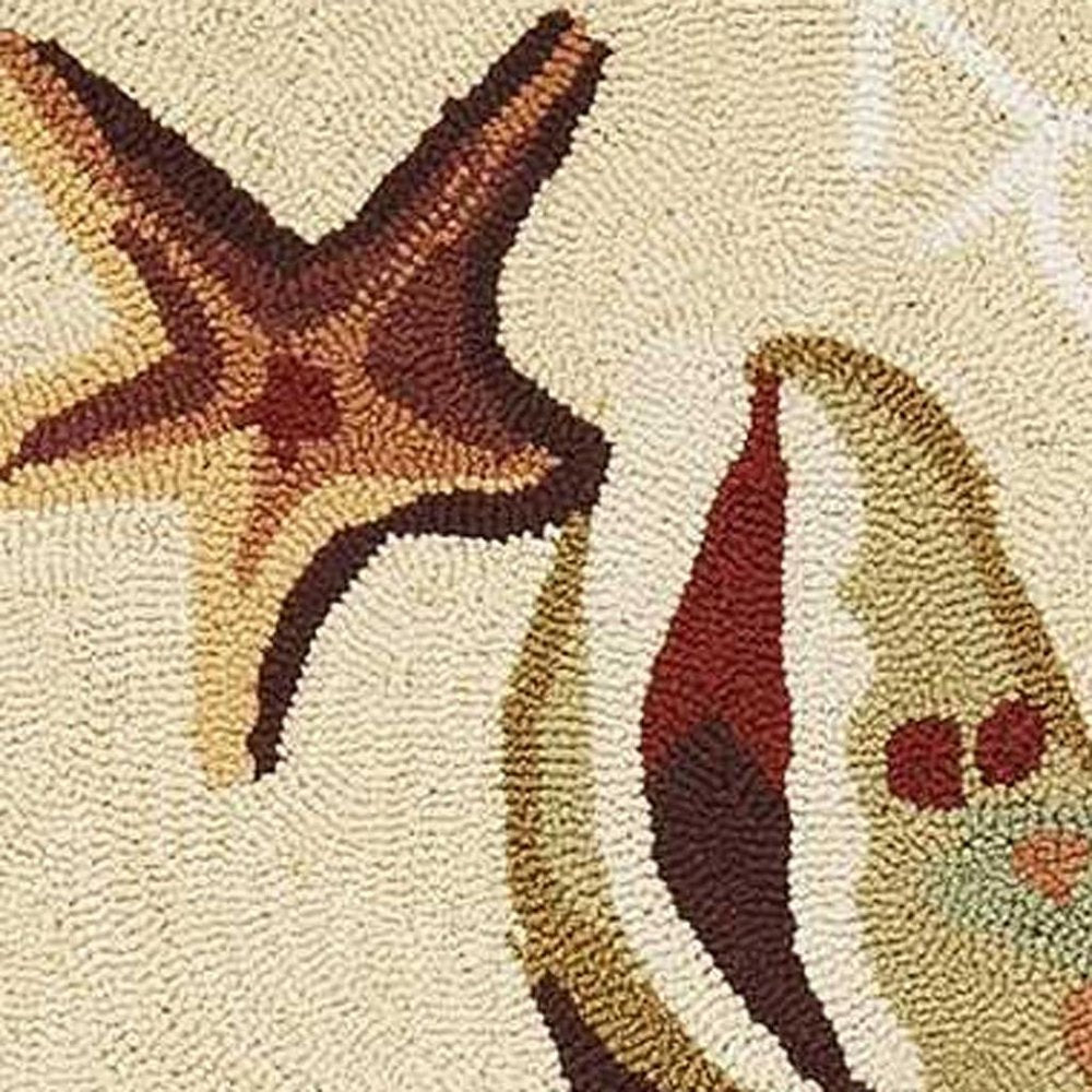 3' X 5' Beige Green And Brown Seashell and Coral Hand Tufted Area Rug