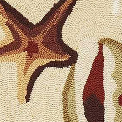 3' X 5' Beige Green And Brown Seashell and Coral Hand Tufted Area Rug