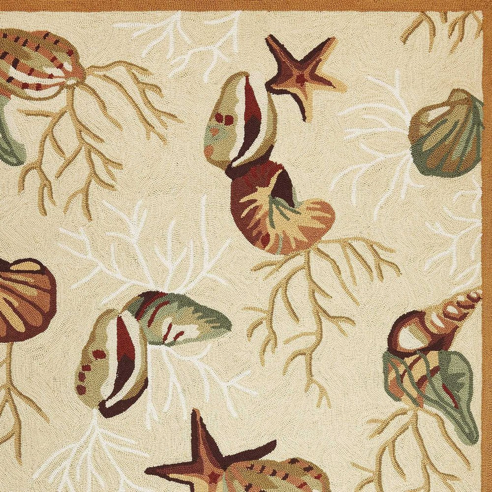 3' X 5' Beige Green And Brown Seashell and Coral Hand Tufted Area Rug