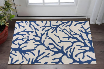 8' Ivory And Blue Runner Rug