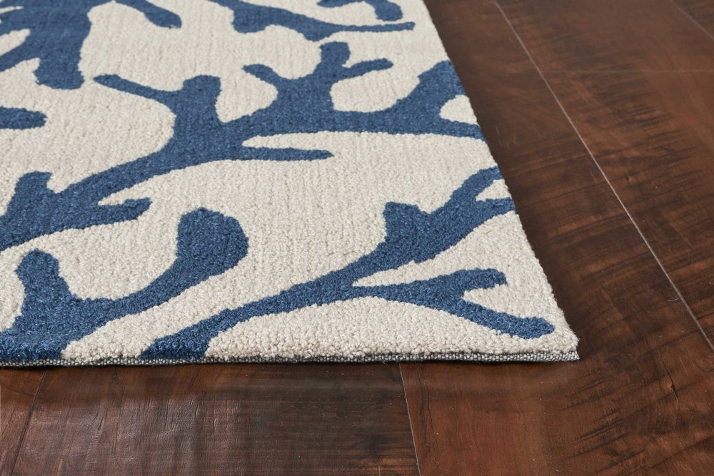 8' Ivory And Blue Runner Rug