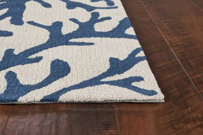 8' Ivory And Blue Runner Rug