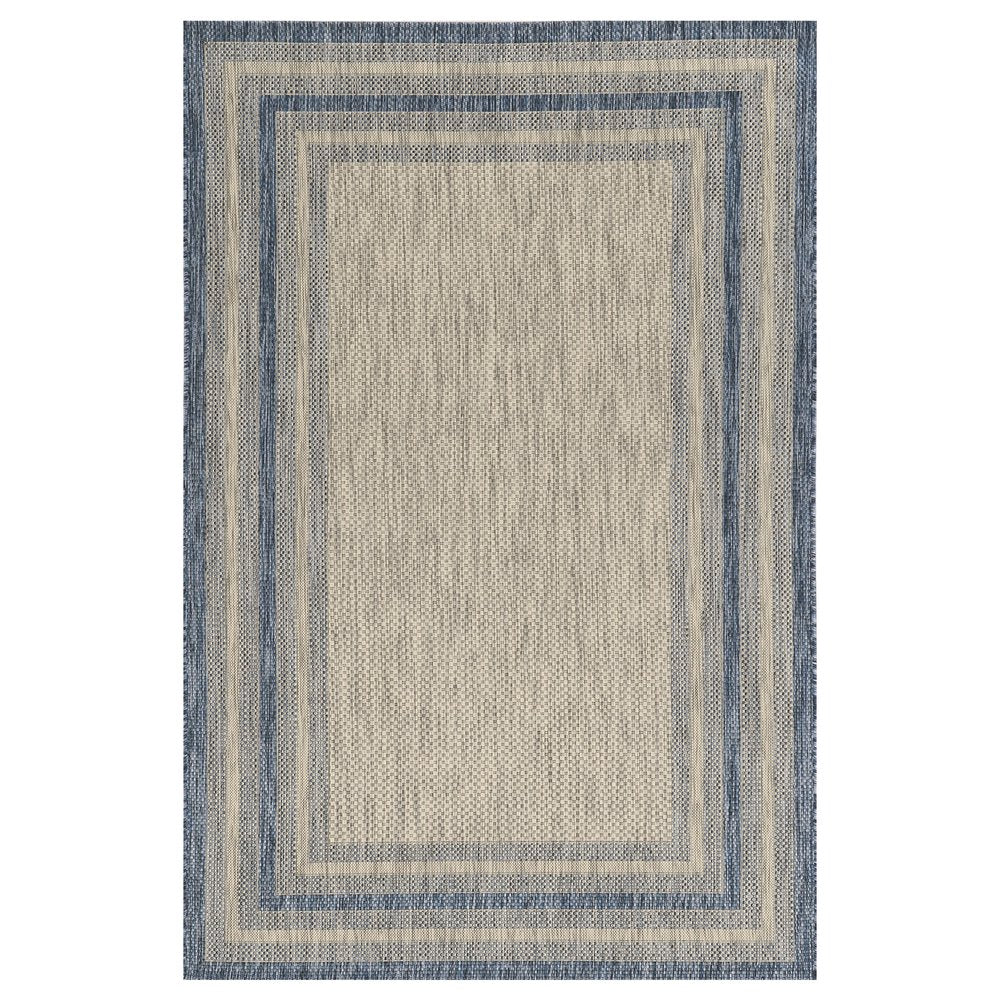 5' X 8'  Grey Or  Denim Bordered Uv Treated Area Rug