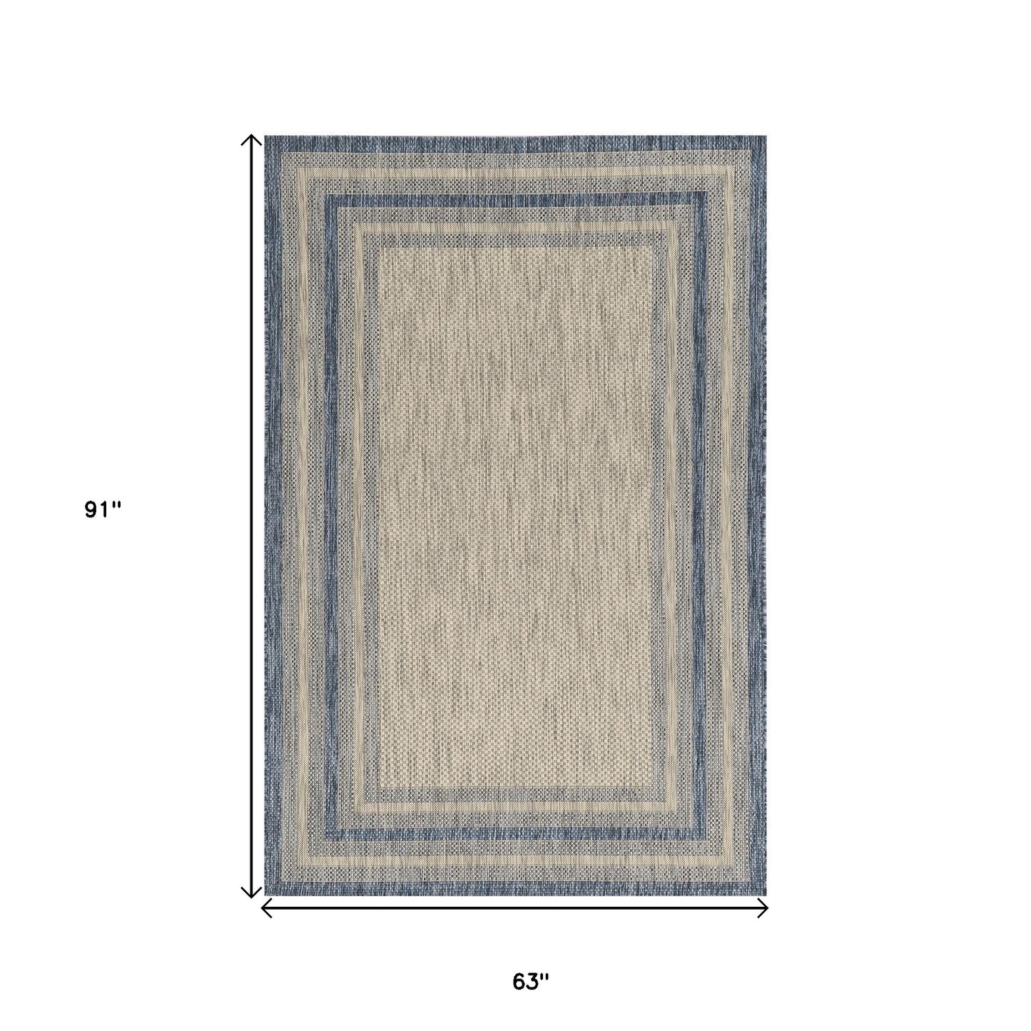 5' X 8'  Grey Or  Denim Bordered Uv Treated Area Rug