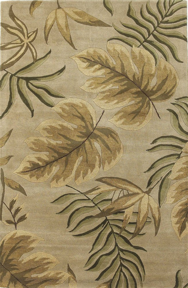 2' X 4' Sand And Beige Wool Botanical Leaves Hand Tufted Area Rug