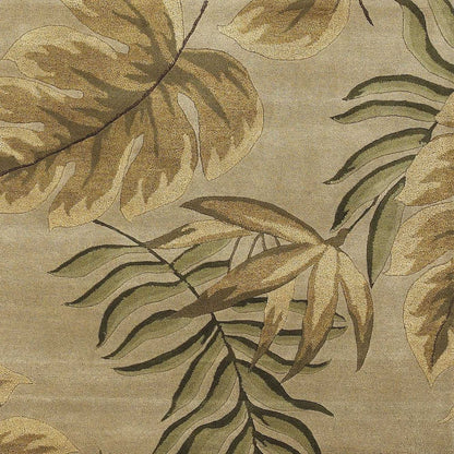 2' X 4' Sand And Beige Wool Botanical Leaves Hand Tufted Area Rug