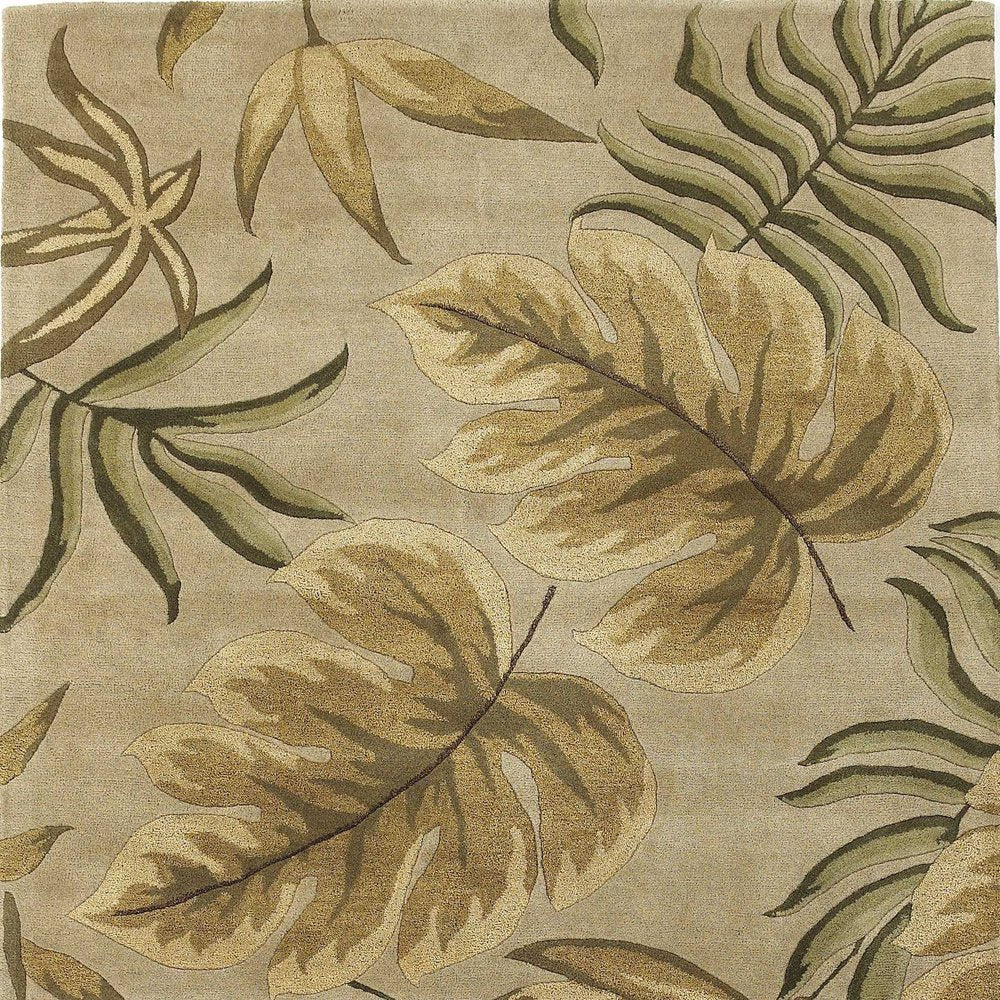 2' X 4' Sand And Beige Wool Botanical Leaves Hand Tufted Area Rug