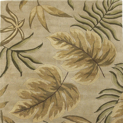 2' X 4' Sand And Beige Wool Botanical Leaves Hand Tufted Area Rug