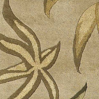 2' X 4' Sand And Beige Wool Botanical Leaves Hand Tufted Area Rug