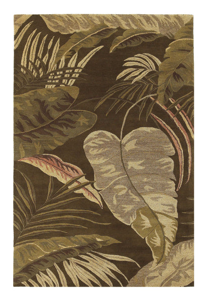 3' X 4' Mocha Brown Hand Tufted Tropical Leaves Indoor Area Rug