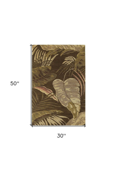 3' X 4' Brown And Beige Wool Botanical Leaves Hand Tufted Area Rug
