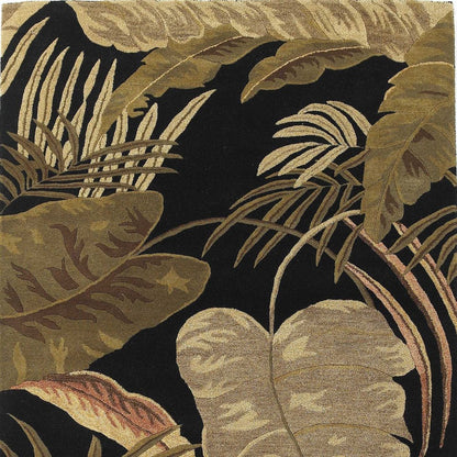 2' X 4' Black Beige And Brown Wool Botanical Leaves Hand Tufted Area Rug