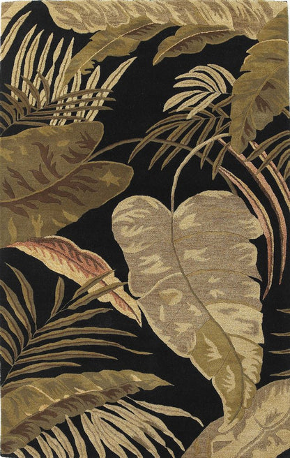 2' X 4' Black Beige And Brown Wool Botanical Leaves Hand Tufted Area Rug