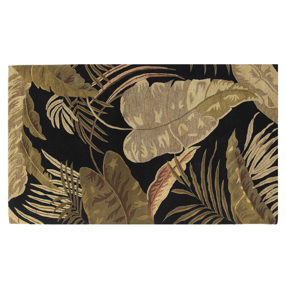 2' X 4' Black Beige And Brown Wool Botanical Leaves Hand Tufted Area Rug