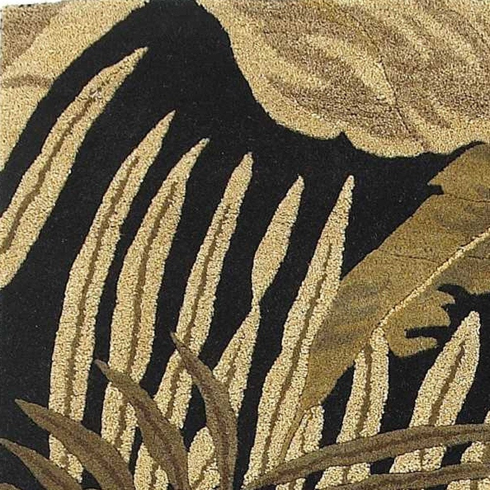 2' X 4' Black Beige And Brown Wool Botanical Leaves Hand Tufted Area Rug
