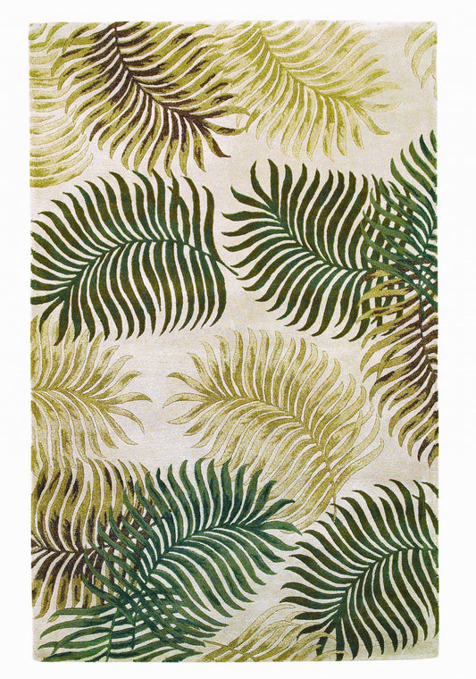 2' X 4' Natural Fern Leaves Wool Area Rug