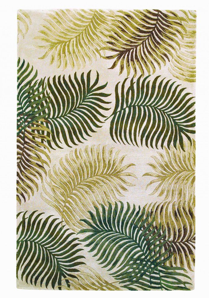 2' X 4' Natural Green And Brown Wool Botanical Leaves Hand Tufted Area Rug