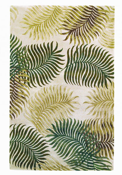 2' X 4' Natural Green And Brown Wool Botanical Leaves Hand Tufted Area Rug