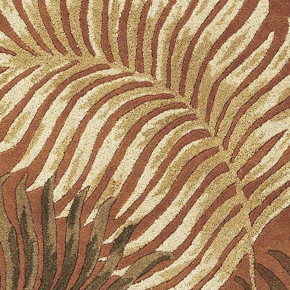 3' X 4' Rust Orange And Green Wool Botanical Leaves Hand Tufted Area Rug