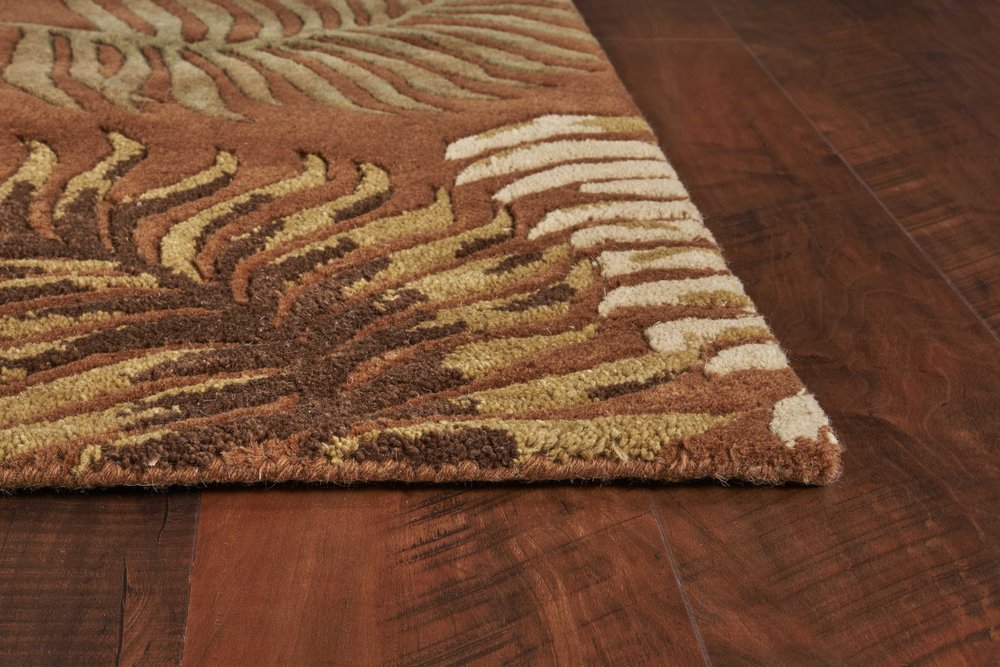 3' X 4' Rust Orange And Green Wool Botanical Leaves Hand Tufted Area Rug