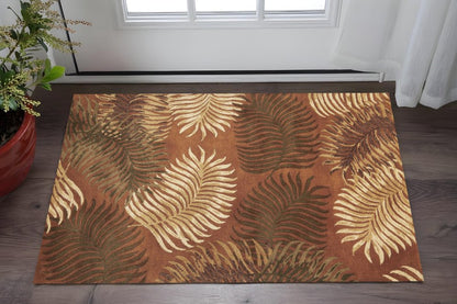 3' X 4' Rust Orange And Green Wool Botanical Leaves Hand Tufted Area Rug