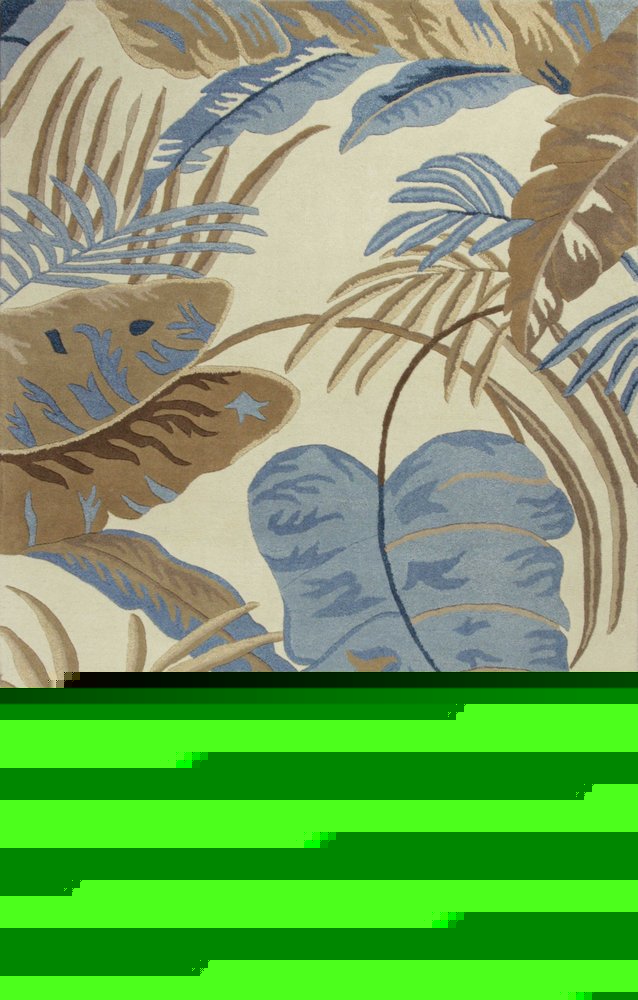 2' X 4' Ivory Blue And Brown Wool Tropical Botanical Hand Tufted Area Rug