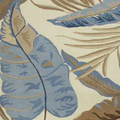2' X 4' Ivory Blue And Brown Wool Tropical Botanical Hand Tufted Area Rug