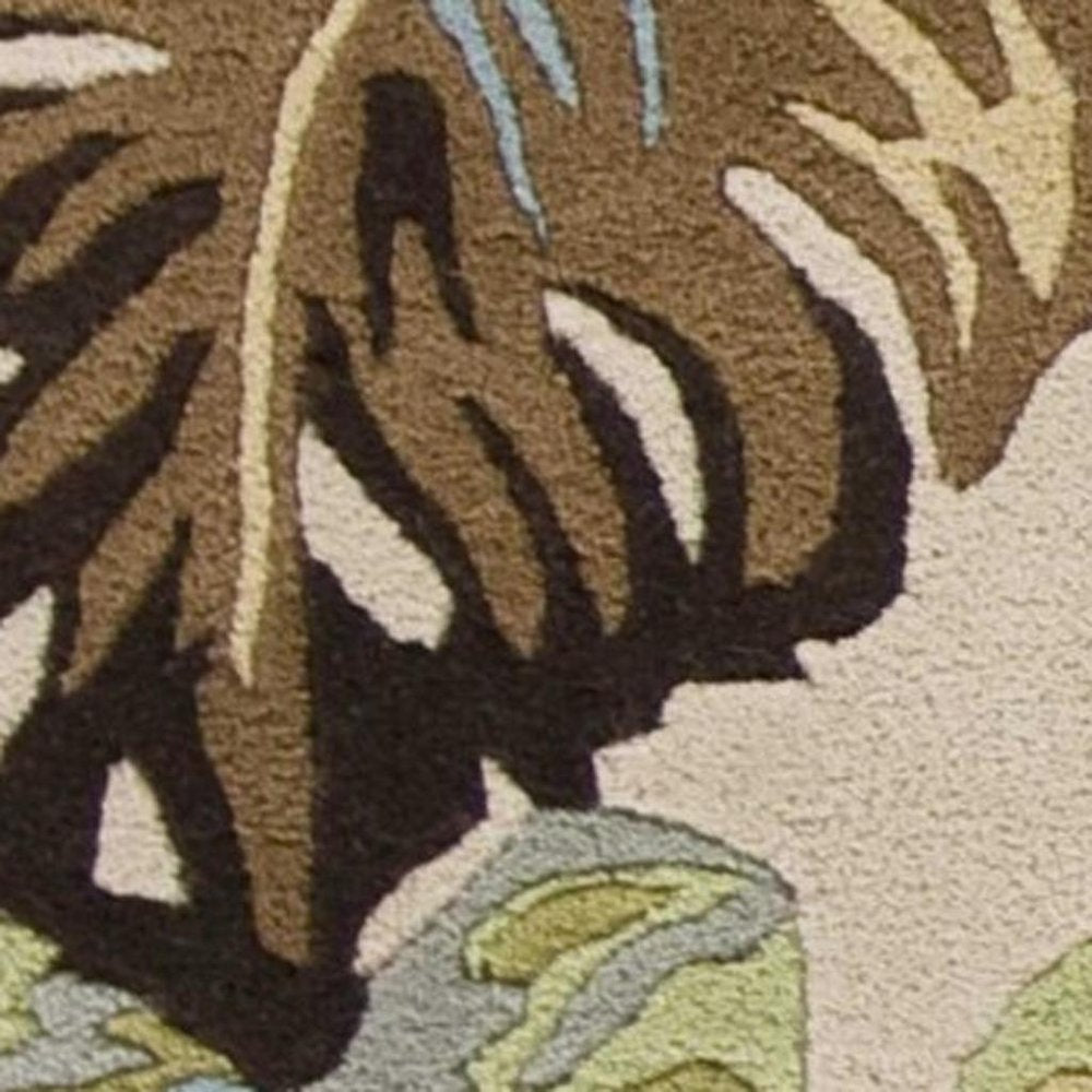 3' X 4' Ivory And Blue Wool Botanical Leaves Hand Tufted Area Rug