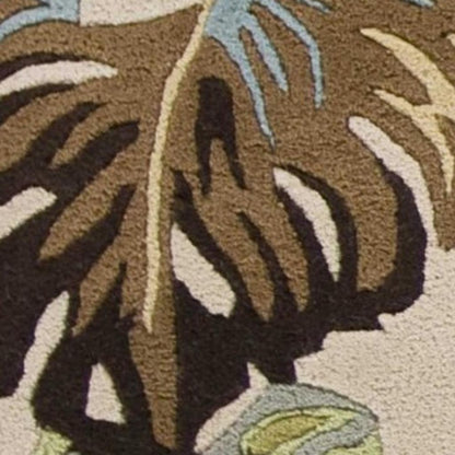 3' X 4' Ivory And Blue Wool Botanical Leaves Hand Tufted Area Rug