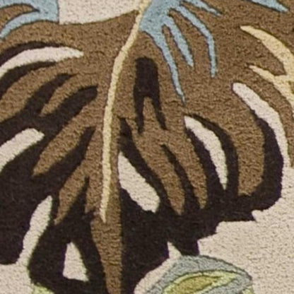 3' X 4' Ivory And Blue Wool Botanical Leaves Hand Tufted Area Rug