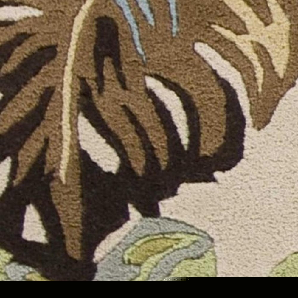 3' X 4' Ivory And Blue Wool Botanical Leaves Hand Tufted Area Rug
