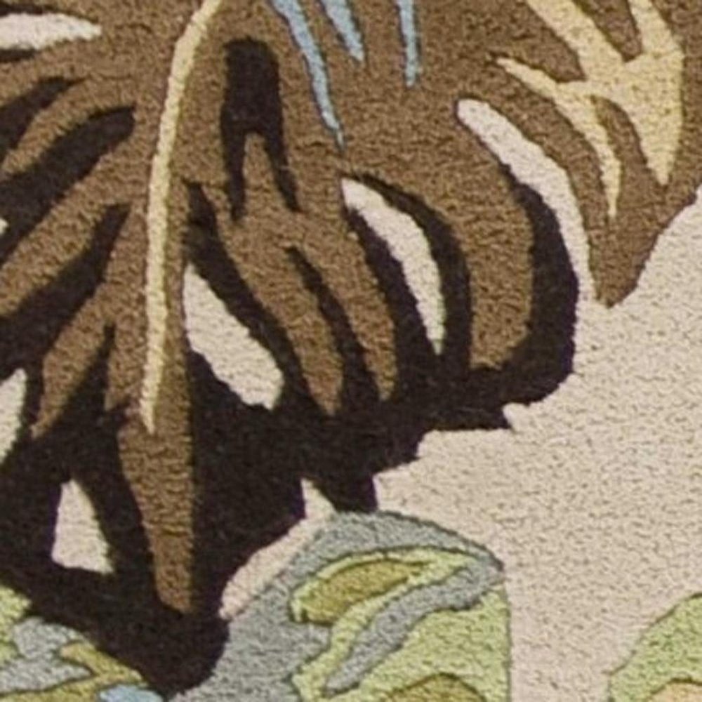 3' X 4' Ivory And Blue Wool Botanical Leaves Hand Tufted Area Rug