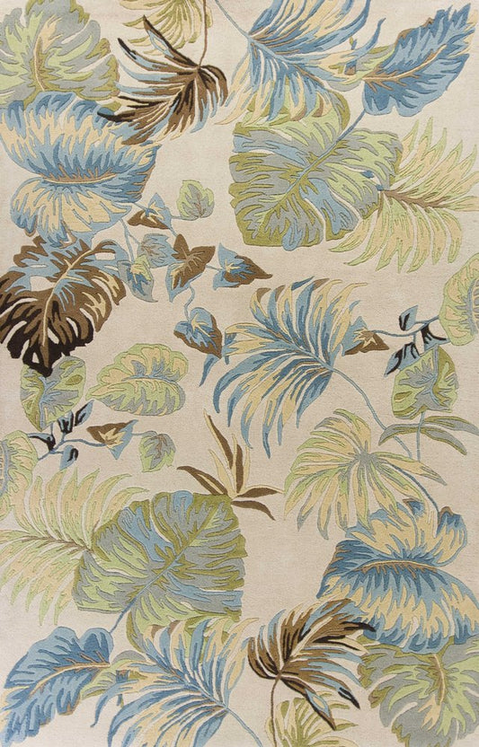 3' X 4' Ivory And Blue Wool Botanical Leaves Hand Tufted Area Rug