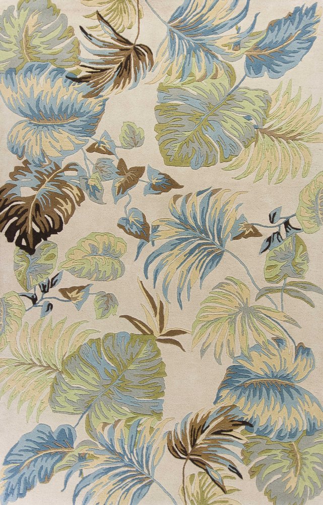 3' X 4' Ivory And Blue Wool Botanical Leaves Hand Tufted Area Rug