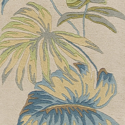3' X 4' Ivory And Blue Wool Botanical Leaves Hand Tufted Area Rug