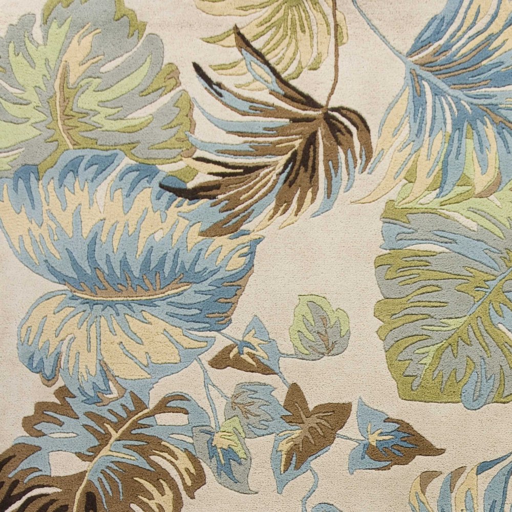 3' X 4' Ivory And Blue Wool Botanical Leaves Hand Tufted Area Rug